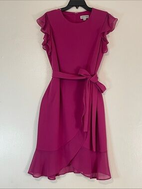 Feminine Fairy Fuchsia Light Airy Ruffle Wrap Midi Dress size 16